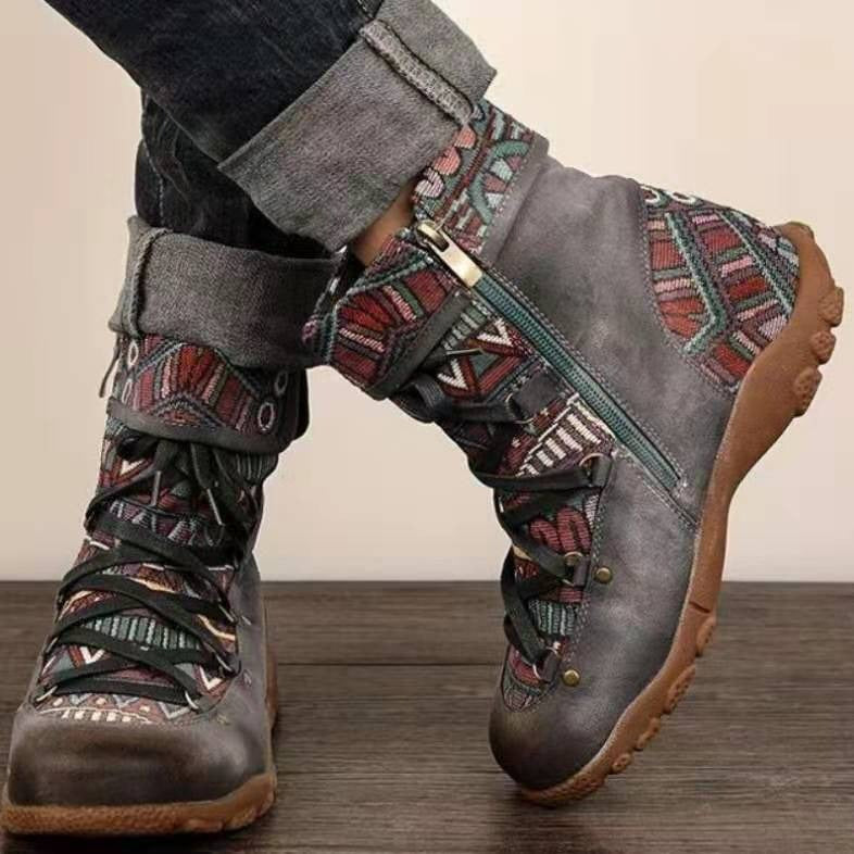 Enkellaarsjes in etnische damesstijl met veters en ritssluiting - Tribal