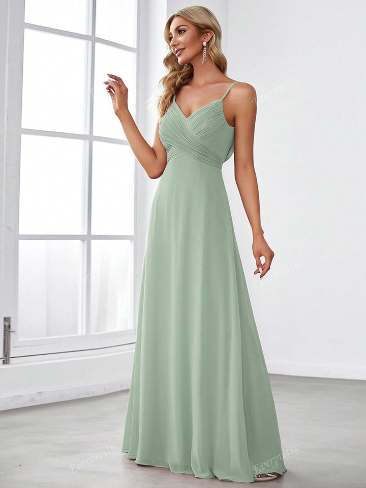 Lange elegante chiffon jurk met dunne bandjes - Estrella