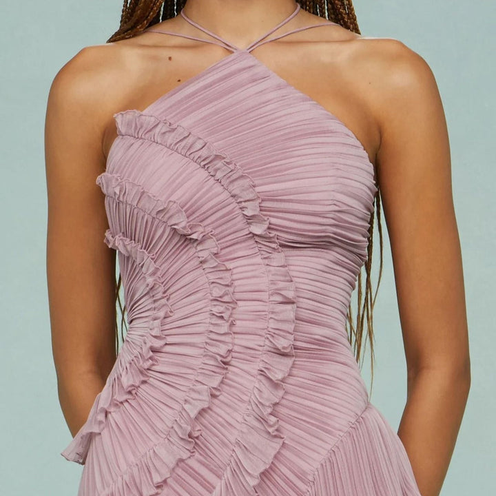 Elegante asymmetrische geplooide chiffon lange jurk - Violet