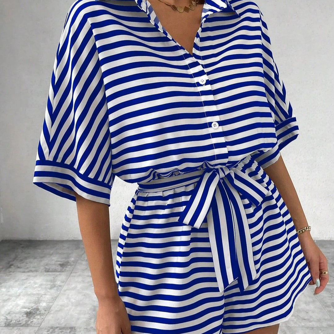 Shirt korte jumpsuit met horizontale strepen - Brisa