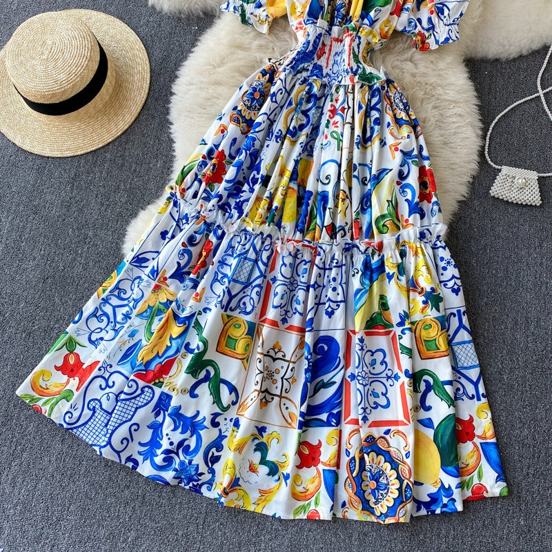 Damesjurk met pofmouwen in bohemian stijl - Marisol