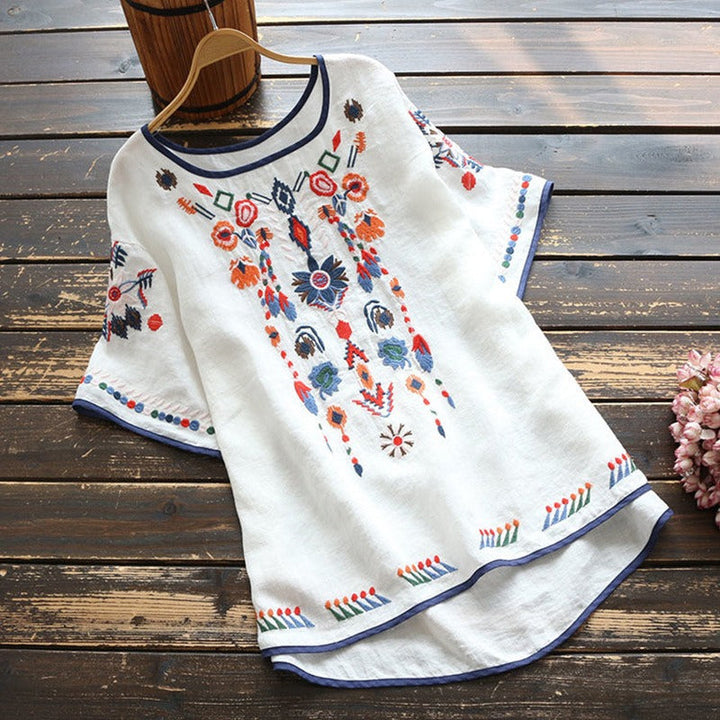 Geborduurde damesblouse met korte mouwen - Britanny