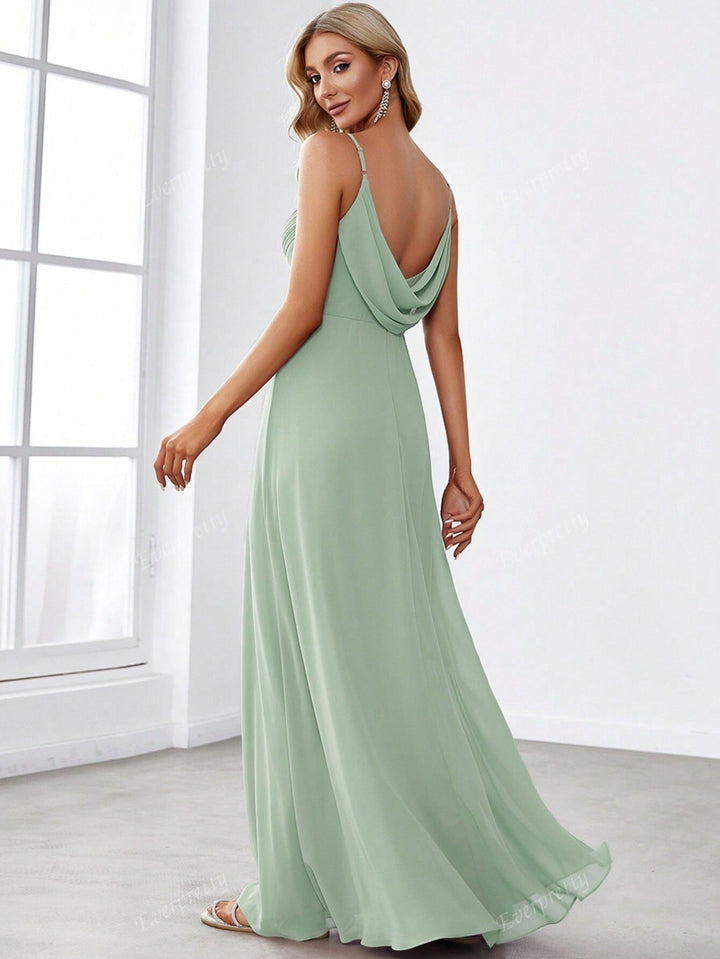 Lange elegante chiffon jurk met dunne bandjes - Estrella