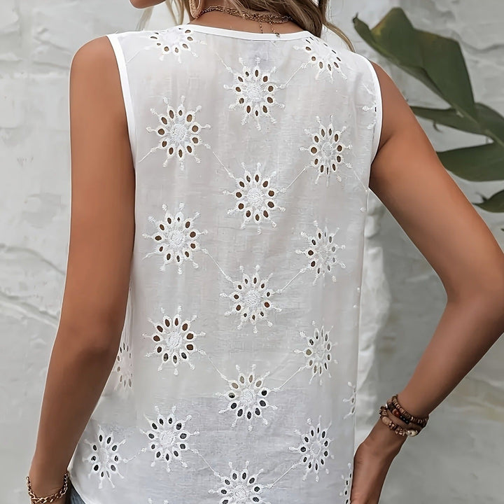 Damesblouse zonder mouwen met geborduurde V-hals - Olga