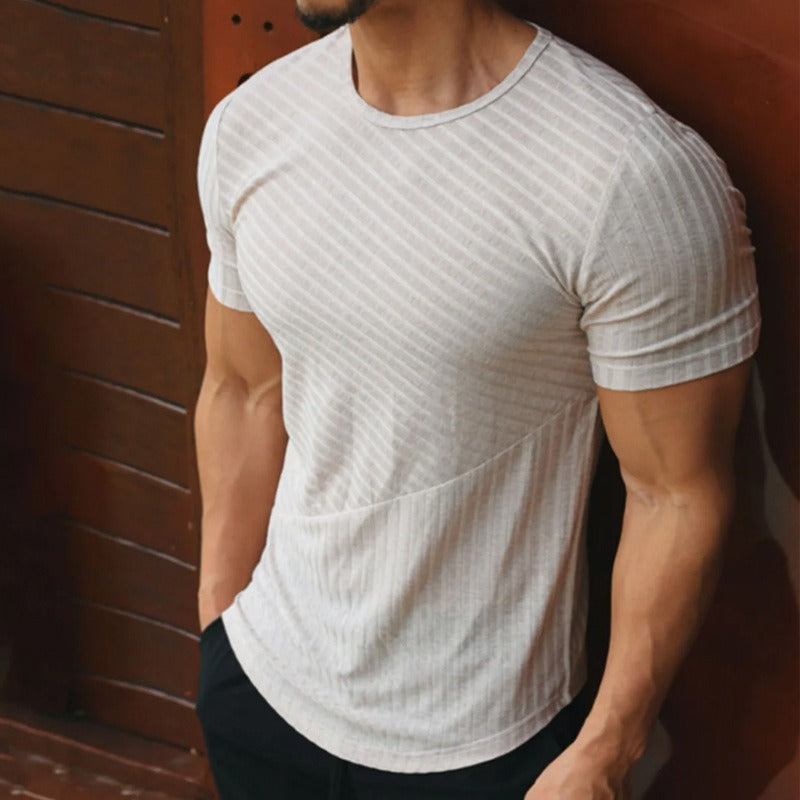 Heren-T-shirt korte mouwen geribd slim fit - Thiago