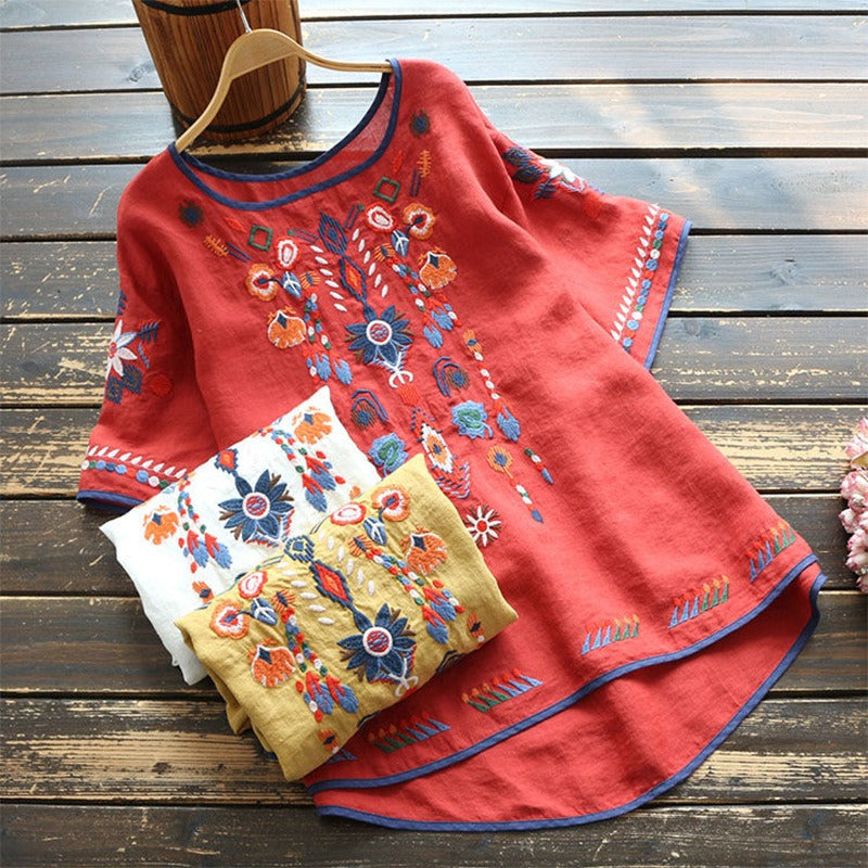 Geborduurde damesblouse met korte mouwen - Britanny