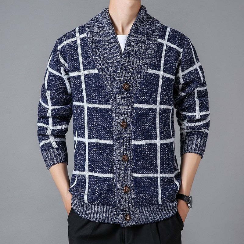 Geruit gebreid vest met revers - Adrien
