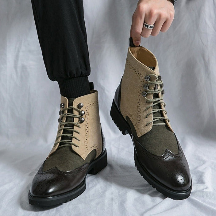 Herenhoge laarzen van synthetisch leer met brogue detail - Lennart
