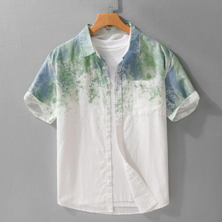 Katoenen herenshirt met korte mouwen en artistieke print in casual stijl - Jean