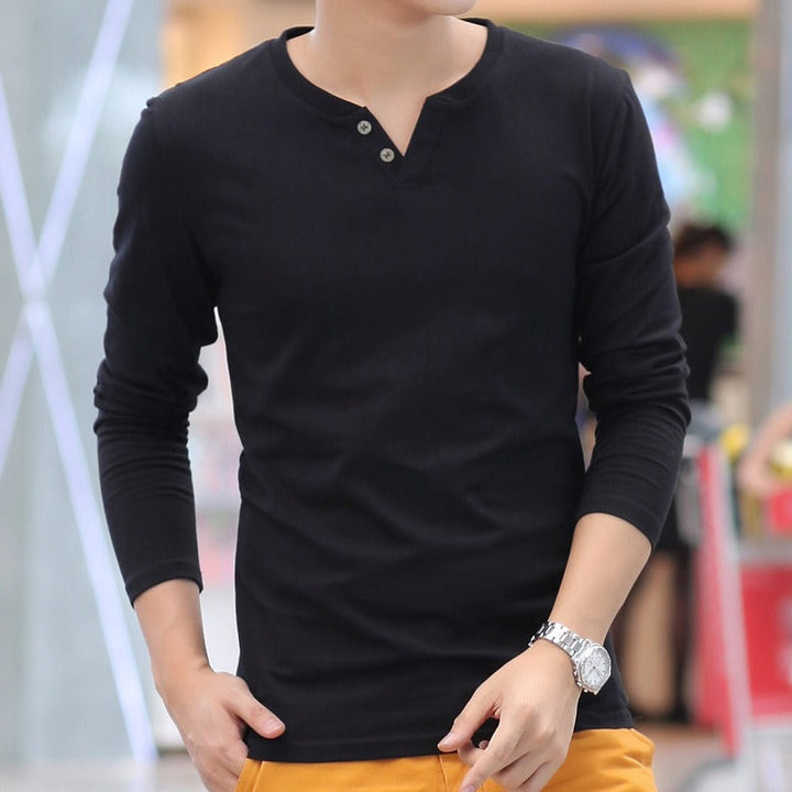 Katoenen heren-T-shirt met lange mouwen en henley hals - Pablo
