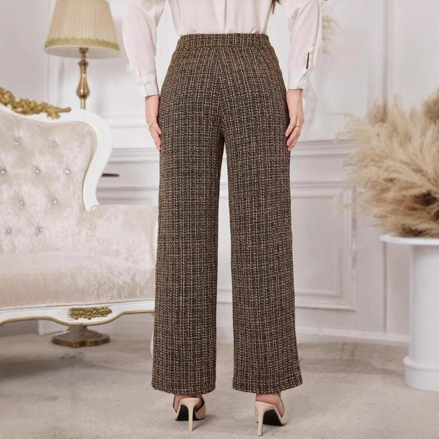 Tweed damesbroek met hoge taille en sierknopen - Noémie