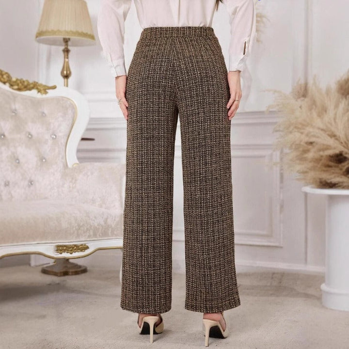 Tweed damesbroek met hoge taille en sierknopen - Noémie