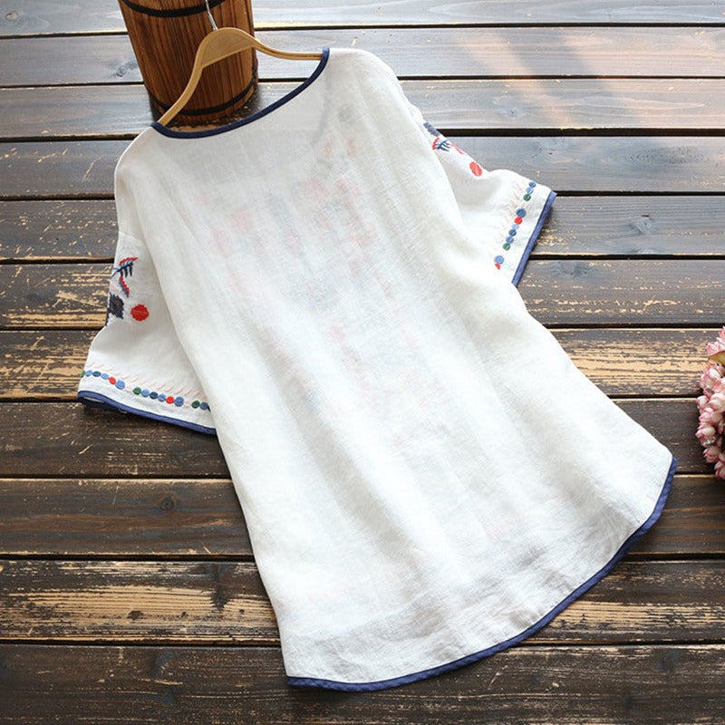 Geborduurde damesblouse met korte mouwen - Britanny
