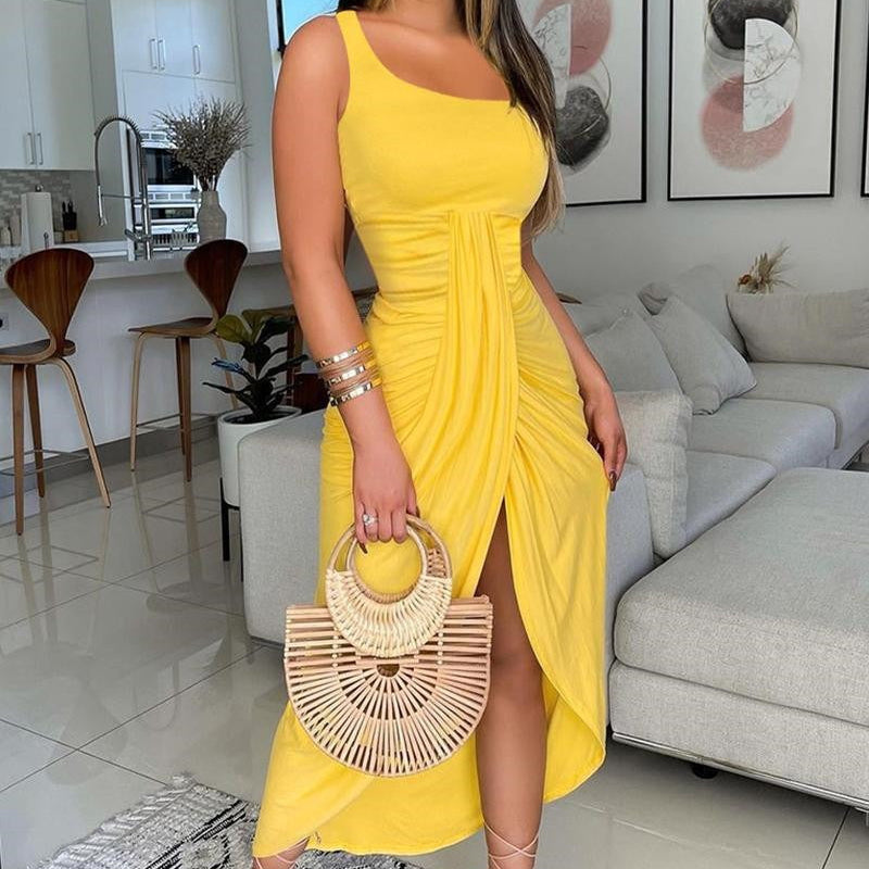 Gedrapeerde midi-jurk voor dames met gekruist bandeau-dessin - Camila