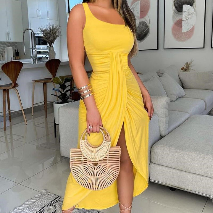 Gedrapeerde midi-jurk voor dames met gekruist bandeau-dessin - Camila