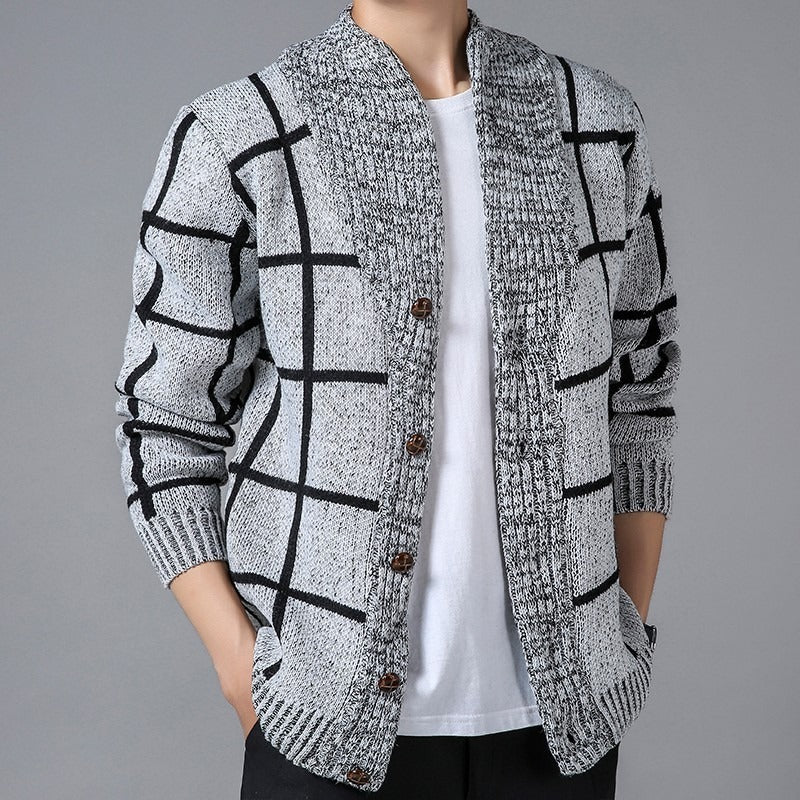 Geruit gebreid vest met revers - Adrien