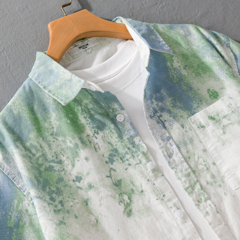 Katoenen herenshirt met korte mouwen en artistieke print in casual stijl - Jean