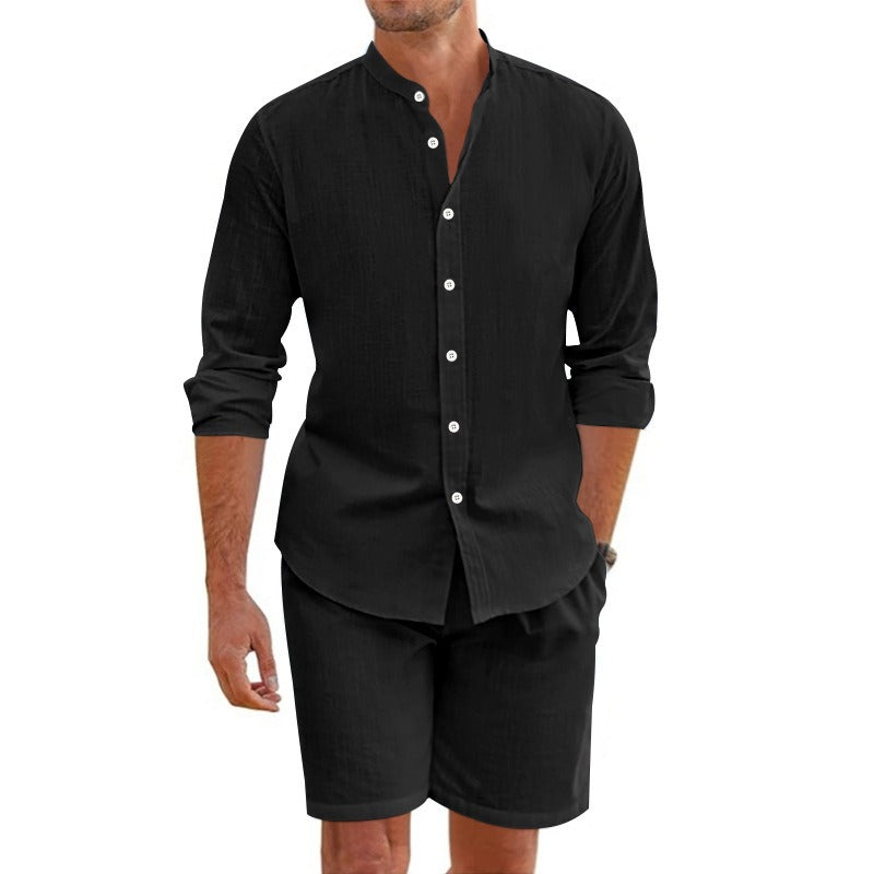 Heren linnen casual set met lange mouwen - Terry