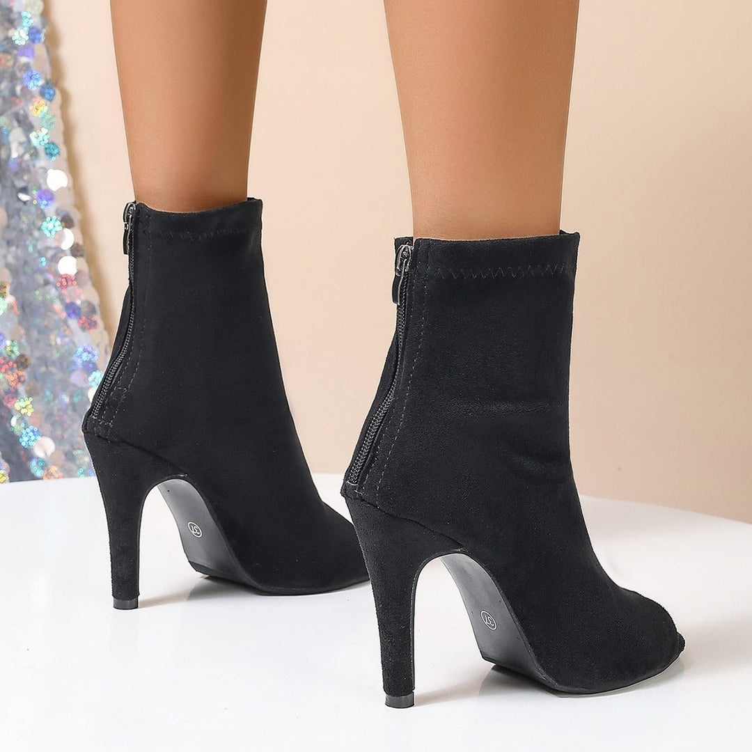 Dames enkellaarsjes met suède afwerking, strakke peep toe stijl - Vanesa