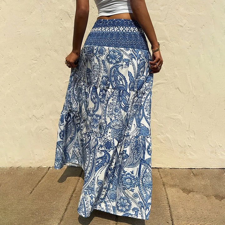 Lange rok met elastiek in de taille, bohemian print - Éloise