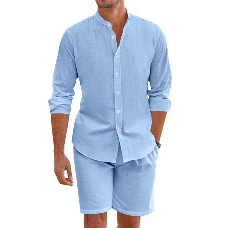 Heren linnen casual set met lange mouwen - Terry