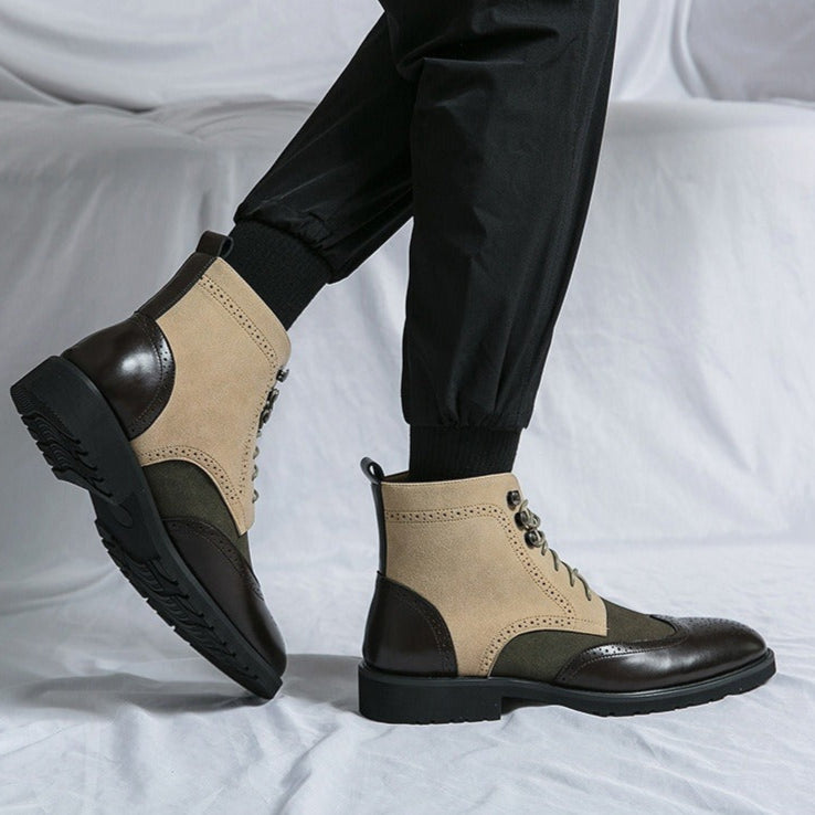 Herenhoge laarzen van synthetisch leer met brogue detail - Lennart