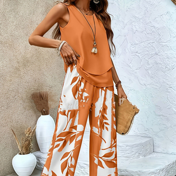 Set met mouwloze bloemenprint voor dames in zomerse stijl - Mireya