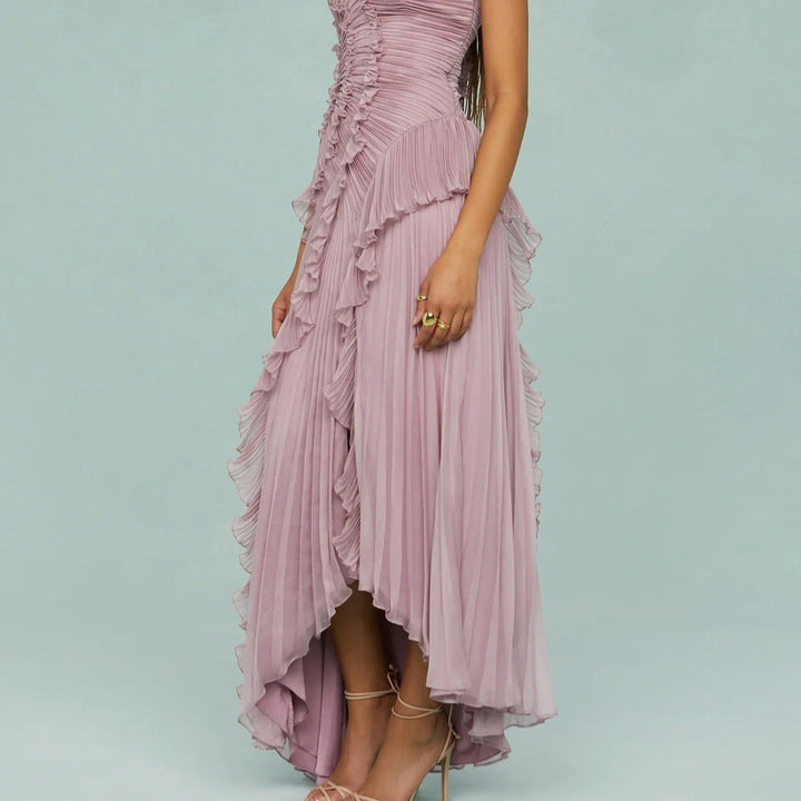 Elegante asymmetrische geplooide chiffon lange jurk - Violet