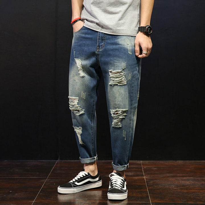 Rechte herenjeans met een gescheurd versleten effect - David