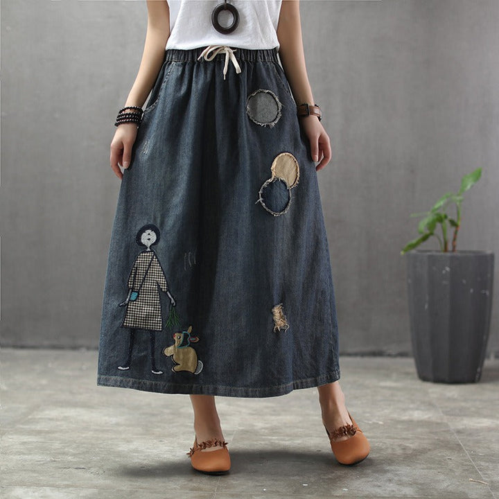 Dames midirok met elastische taille en geborduurde details - Oriane