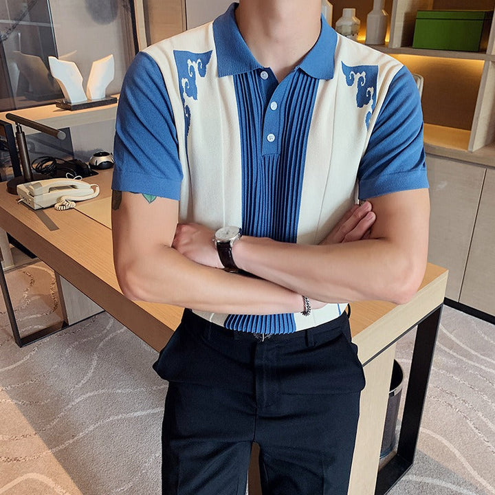 Herenpolo met korte mouwen en retro borduurmotief - Nael