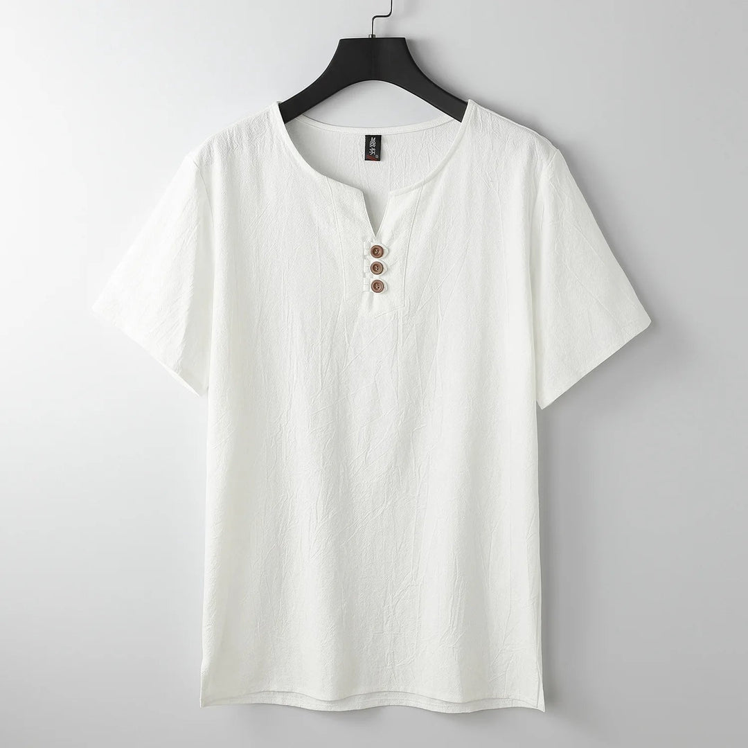 Camiseta hombre lino cuello henley con botones - Carter