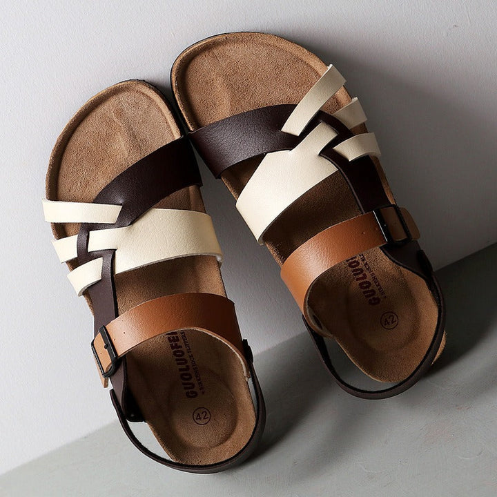 Lederen herensandalen in Romeinse stijl met gekruiste banden - Bastien