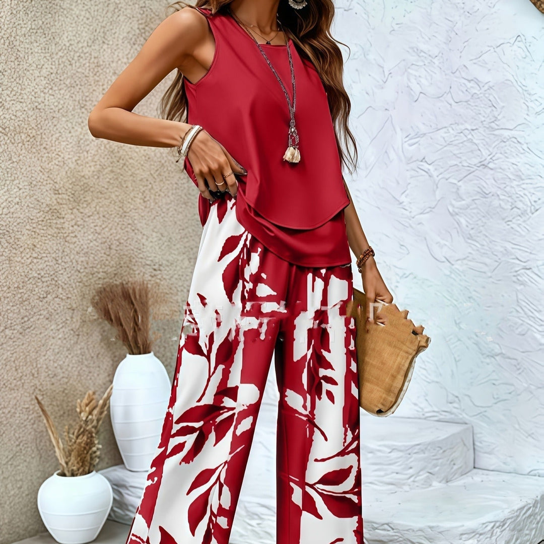 Set met mouwloze bloemenprint voor dames in zomerse stijl - Mireya