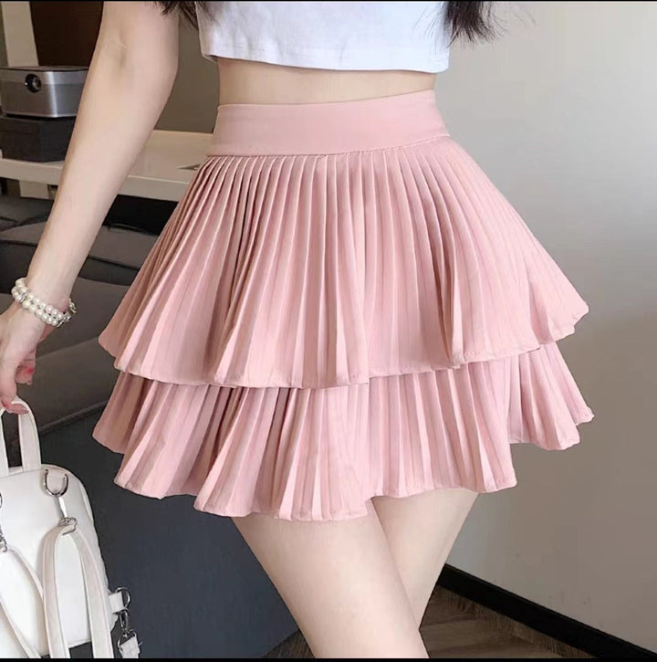 Damesminirok van gelaagd geplooid chiffon met uitlopende snit - Maëlle