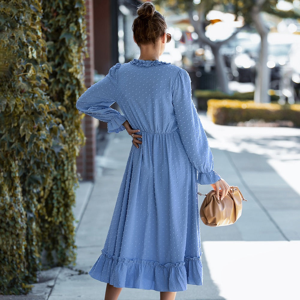Dames midi-jurk met romantische plumeti-textuur - Aitana