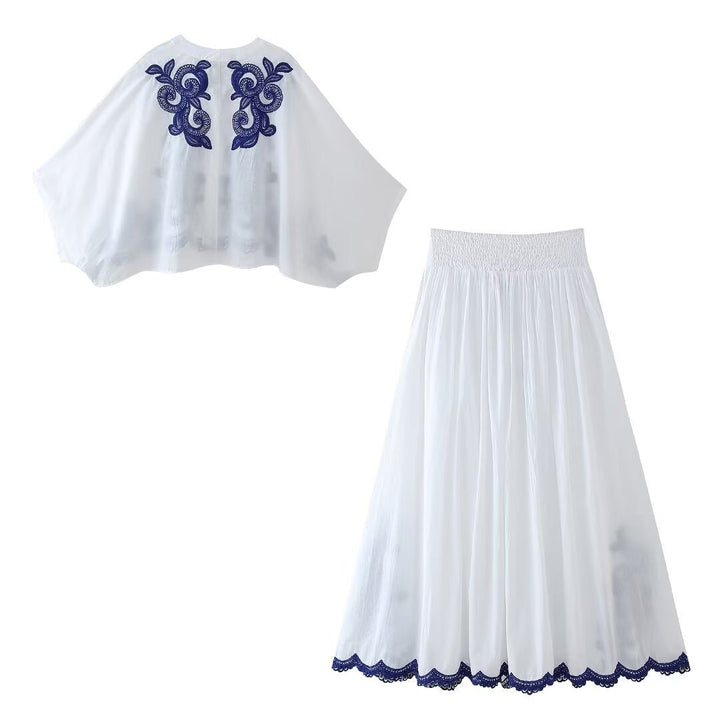 Damesset met geborduurde blouse en rok in bohemian stijl - Alondra