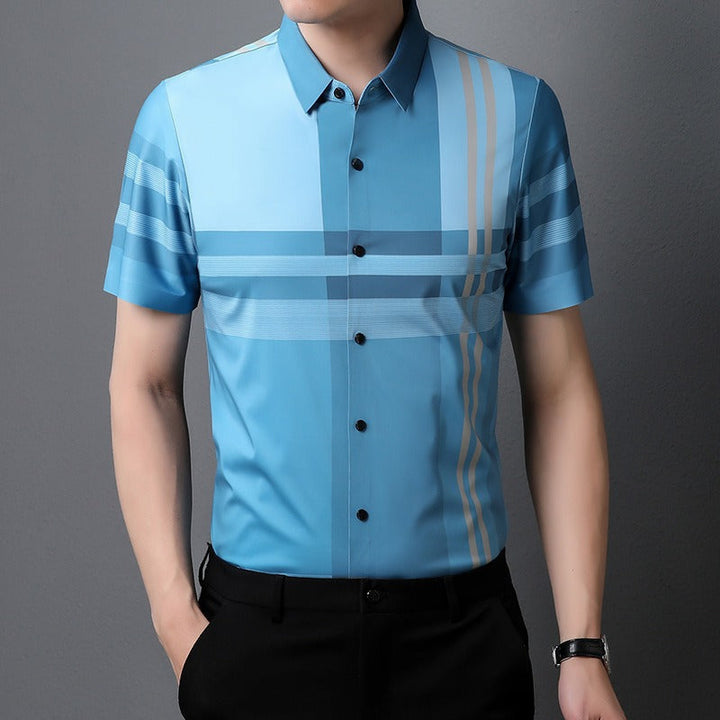Camisa hombre manga corta estampado geométrico fluido - Henrik