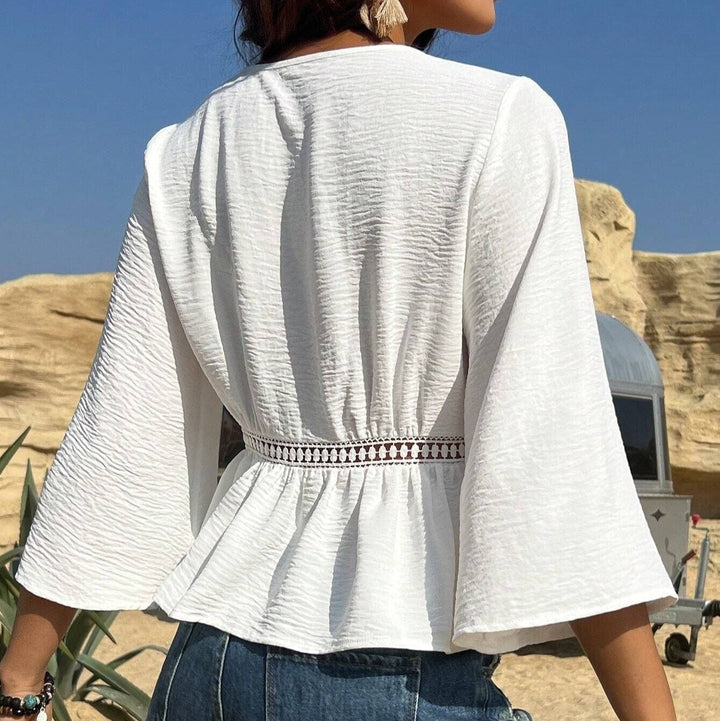Katoenen damesblouse met V-hals bohemian stijl - Alicia