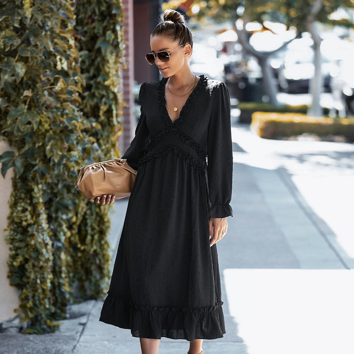 Dames midi-jurk met romantische plumeti-textuur - Aitana