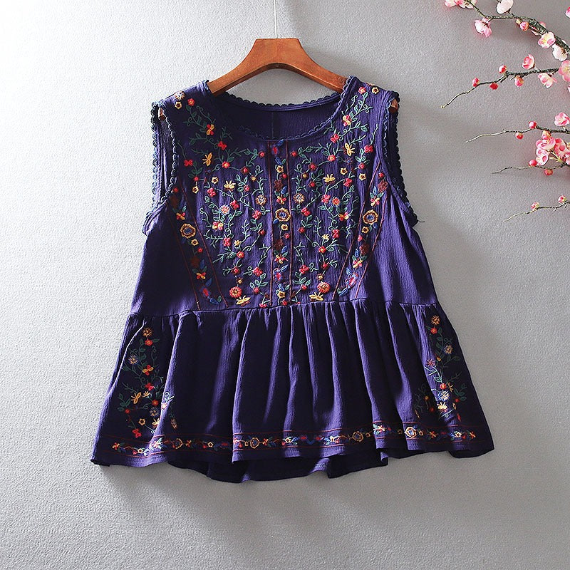 Bohemian geborduurde blouse zonder mouwen - Alondra