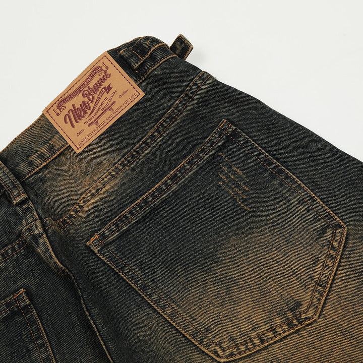 Herenjeans van gewassen denim met versleten effect en recht model - Lennart