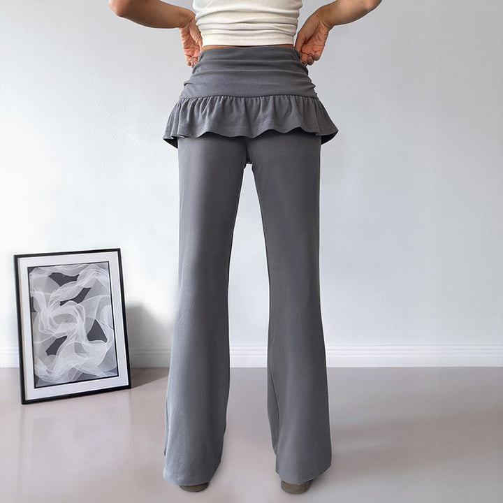 Katoenen uitlopende broek met ruches voor dames - Solène