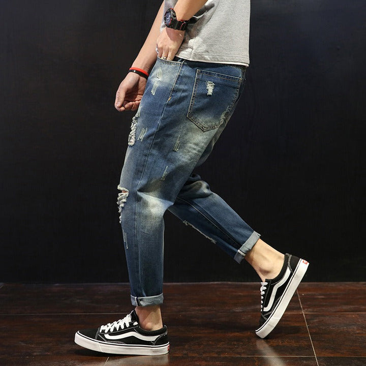 Rechte herenjeans met een gescheurd versleten effect - David