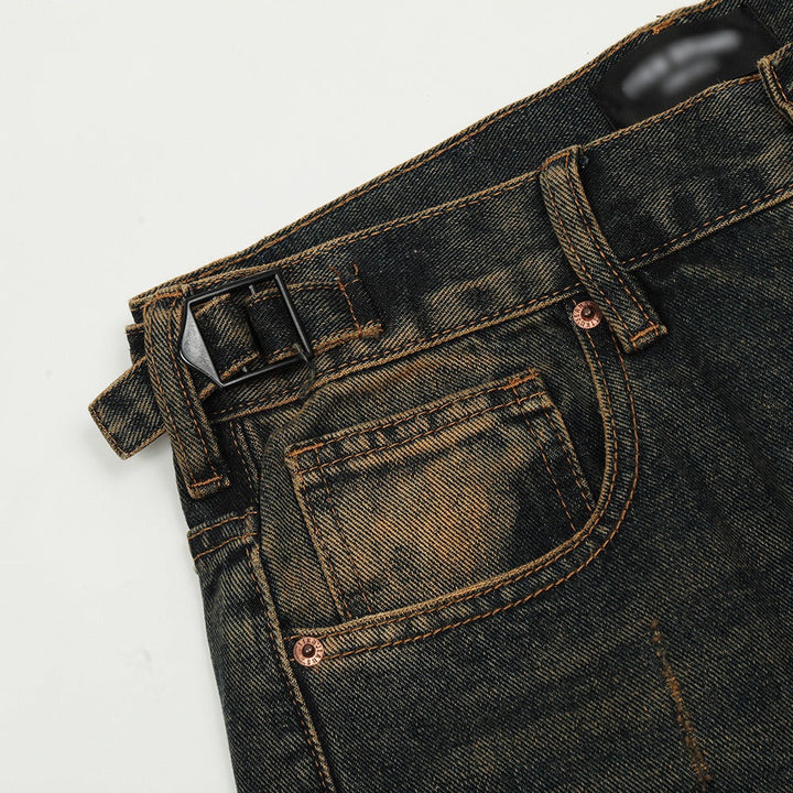 Herenjeans van gewassen denim met versleten effect en recht model - Lennart