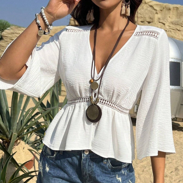 Katoenen damesblouse met V-hals bohemian stijl - Alicia