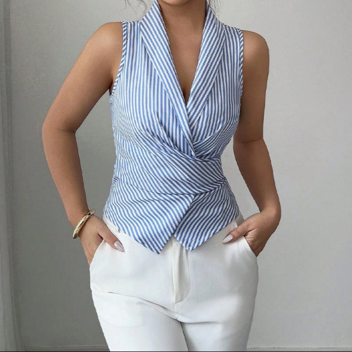 Damesblouse zonder mouwen met gekruiste strepen - Renata