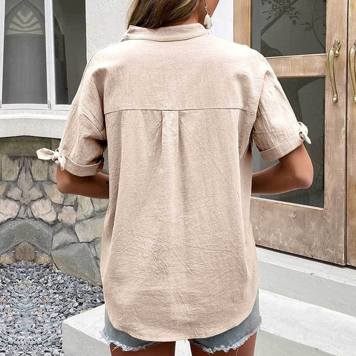 Vrouwen casual linnen blouse V-hals korte mouw - Teresa