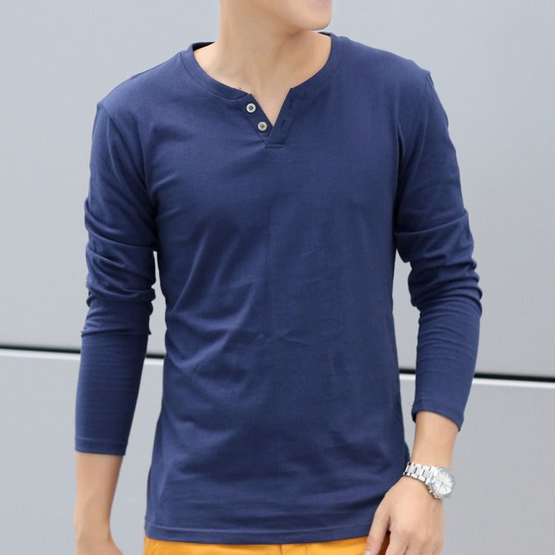 Katoenen heren-T-shirt met lange mouwen en henley hals - Pablo