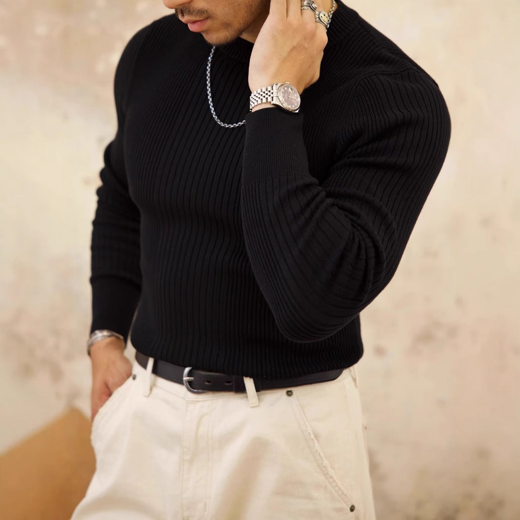 Geribde herentrui slim fit ronde hals - Alvaro